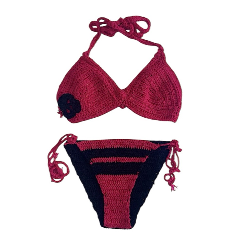 NEW Crochet bikini skull sparkle yarn Womens OS all sizes adjustable NEVER WORN